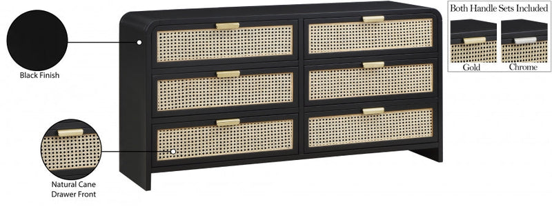 Sage Solid Wood And Natural Cane Wood Dresser in Black - 873Black-D