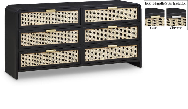 Sage Solid Wood And Natural Cane Wood Dresser in Black - 873Black-D