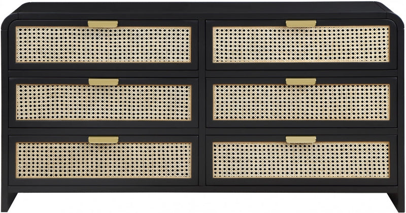 Sage Solid Wood And Natural Cane Wood Dresser in Black - 873Black-D