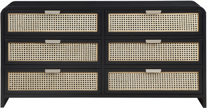 Sage Solid Wood And Natural Cane Wood Dresser in Black - 873Black-D