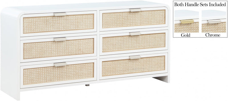 Sage Solid Wood And Natural Cane Wood Dresser in White - 873White-D