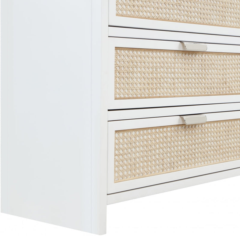Sage Solid Wood And Natural Cane Wood Dresser in White - 873White-D