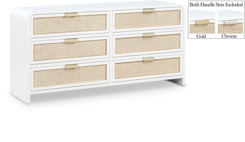 Sage Solid Wood And Natural Cane Wood Dresser in White - 873White-D