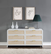 Sage Solid Wood And Natural Cane Wood Dresser in White - 873White-D