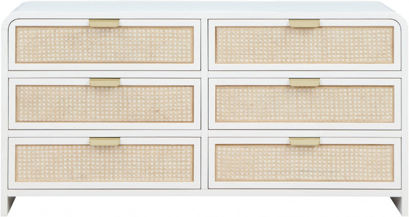 Sage Solid Wood And Natural Cane Wood Dresser in White - 873White-D