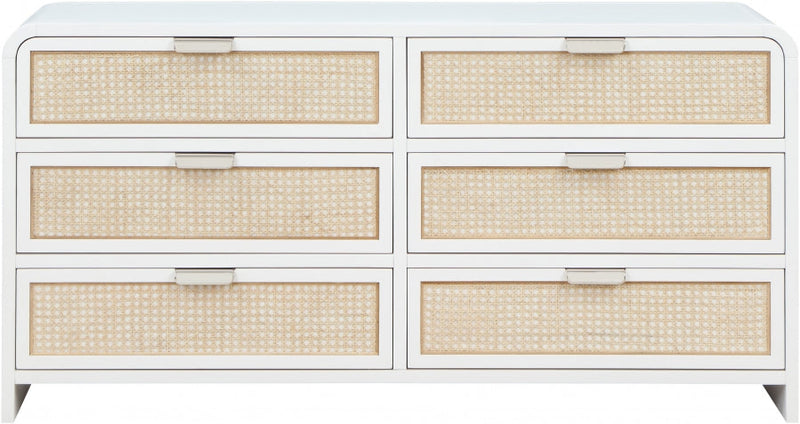 Sage Solid Wood And Natural Cane Wood Dresser in White - 873White-D