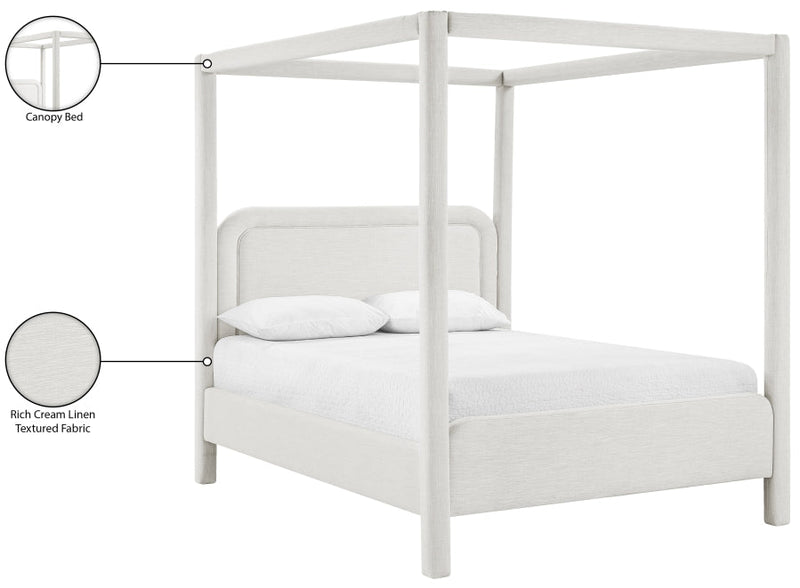 Salina Linen Textured Fabric Upholstered Full Bed in Cream - B1294Cream-F