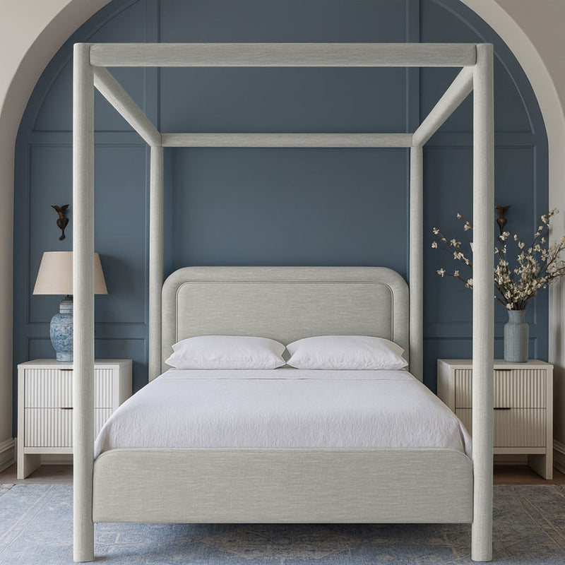 Salina Linen Textured Fabric Upholstered Full Bed in Grey - B1294Grey-F