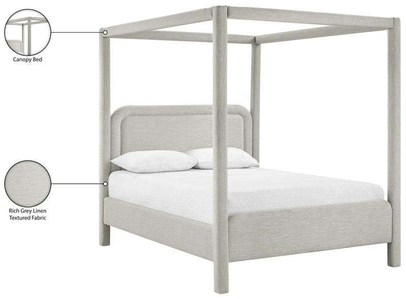Salina Linen Textured Fabric Upholstered Full Bed in Grey - B1294Grey-F