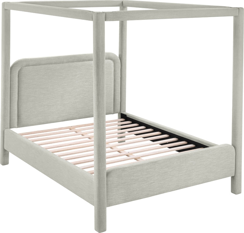 Salina Linen Textured Fabric Upholstered Full Bed in Grey - B1294Grey-F