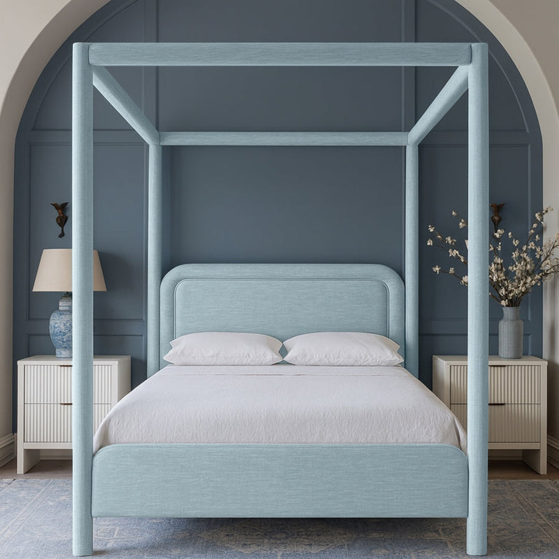 Salina Linen Textured Fabric Upholstered Full Bed in Light Blue - B1294LtBlu-F