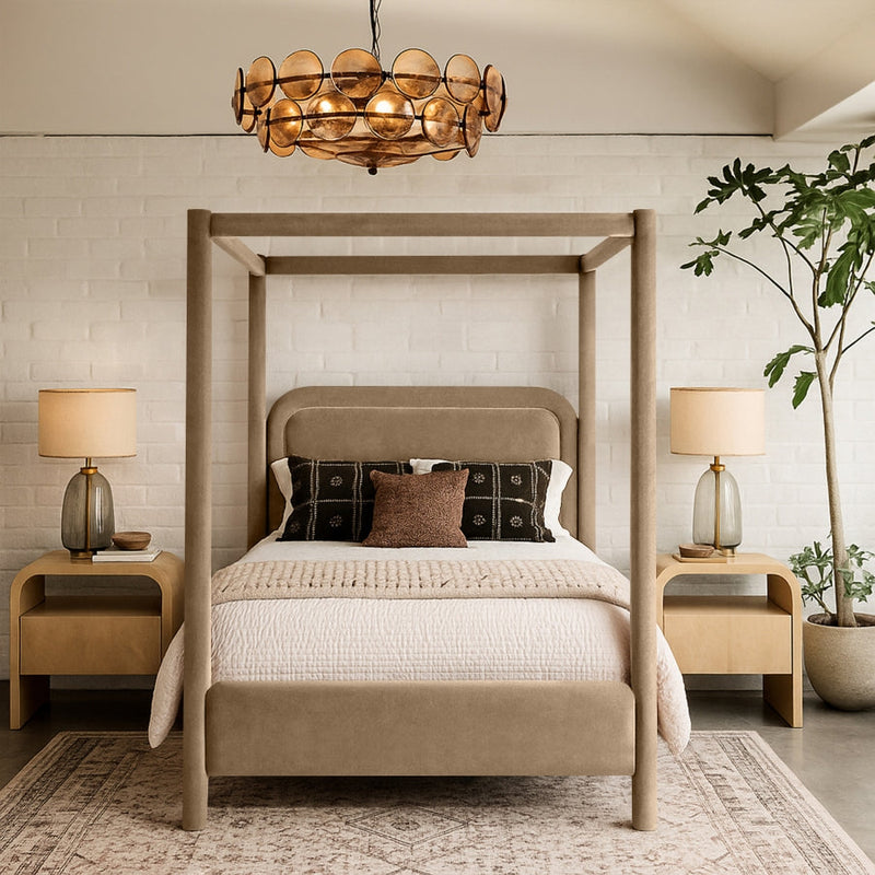 Salina Velvet Upholstered Full Bed in Beige - B1295Beige-F
