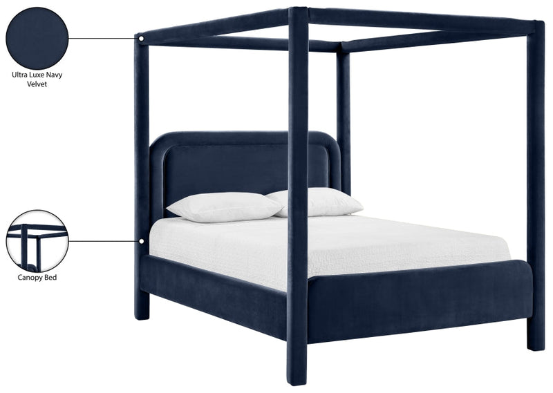 Salina Velvet Upholstered Full Bed in Blue - B1295Navy-F