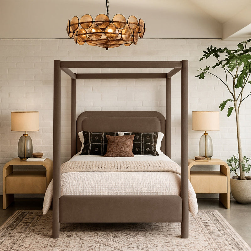 Salina Velvet Upholstered Full Bed in Brown - B1295Brown-F