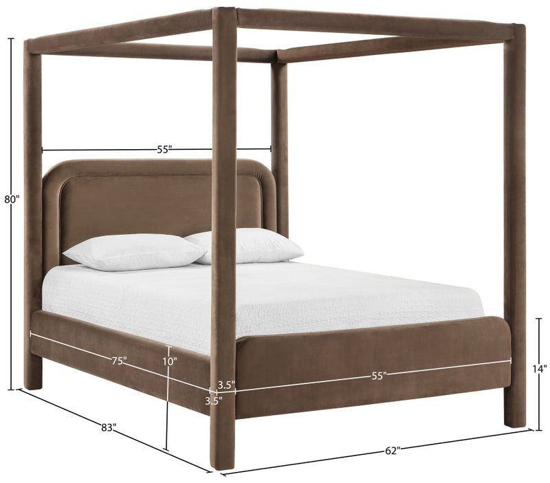 Salina Velvet Upholstered Full Bed in Brown - B1295Brown-F