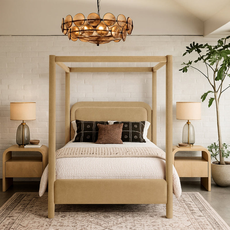 Salina Velvet Upholstered Full Bed in Camel - B1295Camel-F