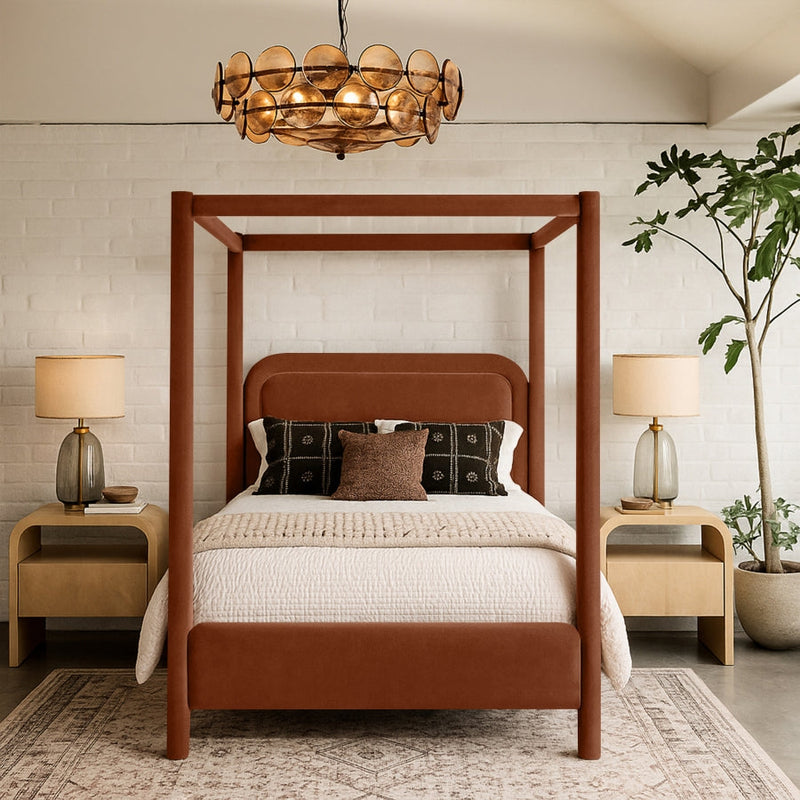 Salina Velvet Upholstered Full Bed in Cognac - B1295Cognac-F