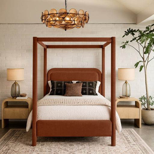 Salina Velvet Upholstered Full Bed in Cognac - B1295Cognac-F