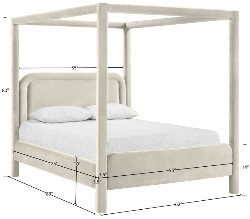 Salina Velvet Upholstered Full Bed in Cream - B1295Cream-F
