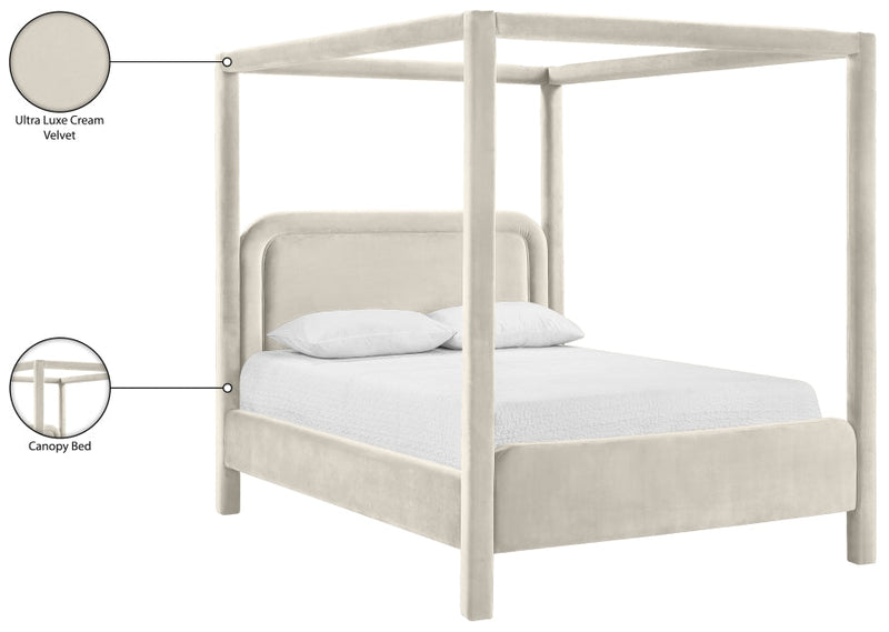 Salina Velvet Upholstered Full Bed in Cream - B1295Cream-F