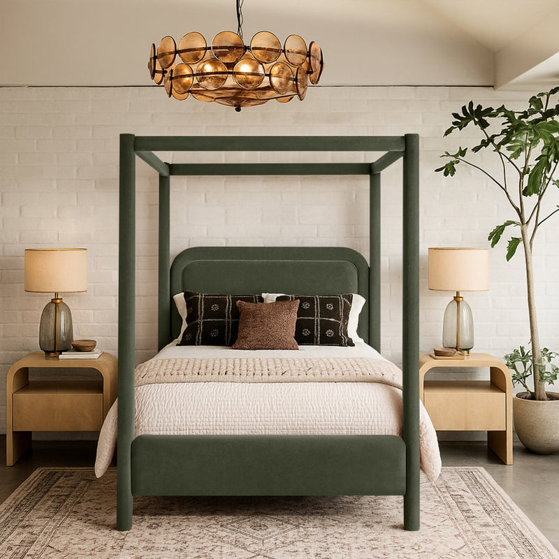 Salina Velvet Upholstered Full Bed in Green - B1295Green-F