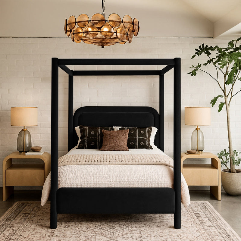 Salina Velvet Upholstered King Bed in Black - B1295Black-K