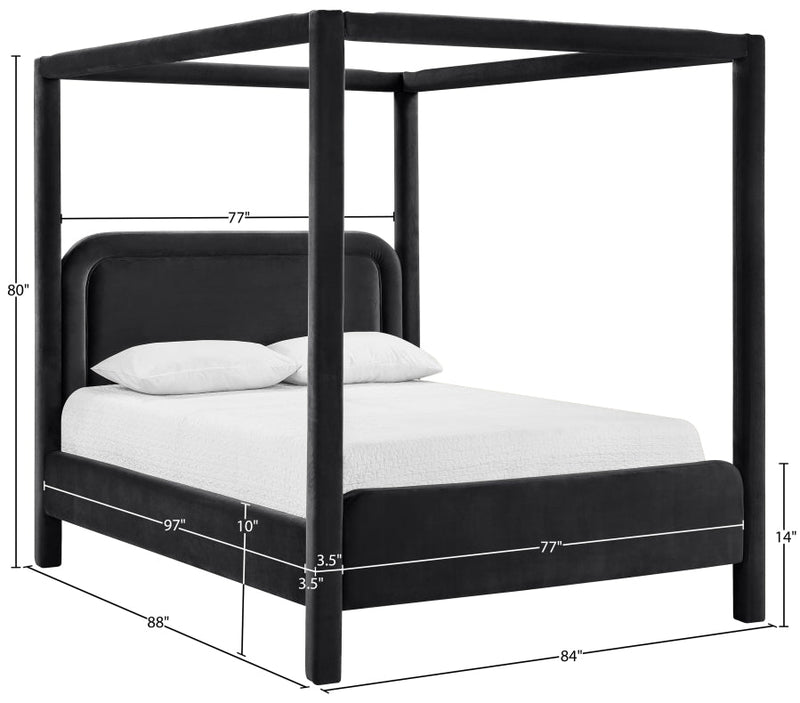 Salina Velvet Upholstered King Bed in Black - B1295Black-K