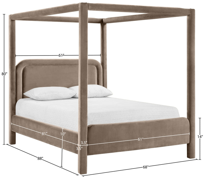 Salina Velvet Upholstered Queen Bed in Taupe - B1295Taupe-Q