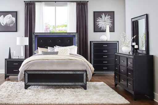 Salon Black LED Upholstered Panel Bedroom Set - Gate FurnitureBedroom Set