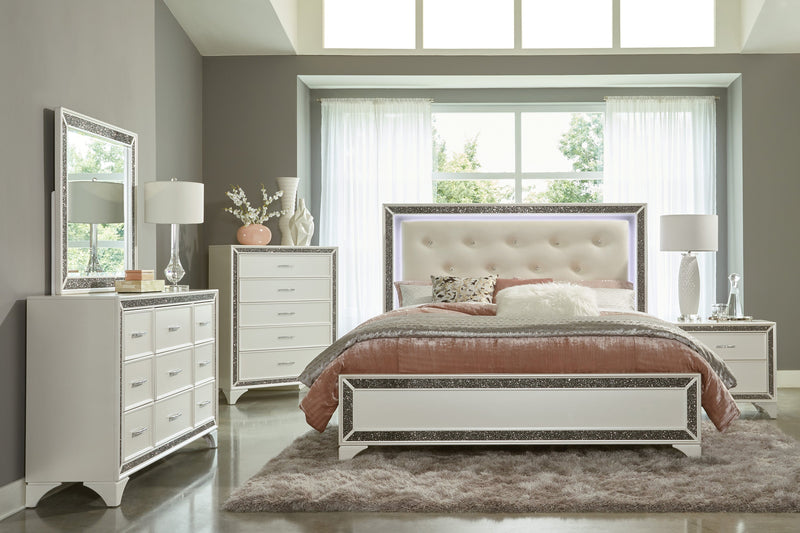Salon White LED Upholstered Panel Bedroom Set - Gate FurnitureBedroom Set