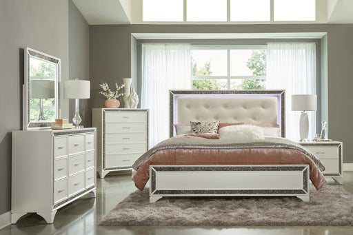 Salon White LED Upholstered Panel Bedroom Set - Gate FurnitureBedroom Set