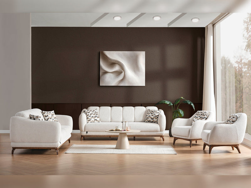 Samur 3-pieces (Sofa & Loveseat & Chair) Livingroom in Cream - 200-ELIF-SAM-A640-321
