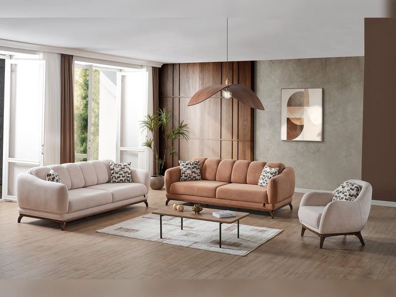 Samur 3-pieces (Sofa & Loveseat & Chair) Livingroom in Cream - 200-ELIF-SAM-A640-321