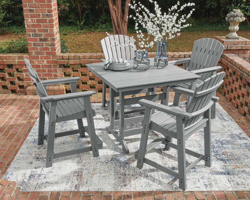Sanctuary Beach Outdoor Counter Height Dining Table and 4 Barstools in Dark Gray - PKG024026
