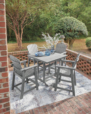 Sanctuary Beach Outdoor Counter Height Dining Table and 4 Barstools in Dark Gray - PKG024026
