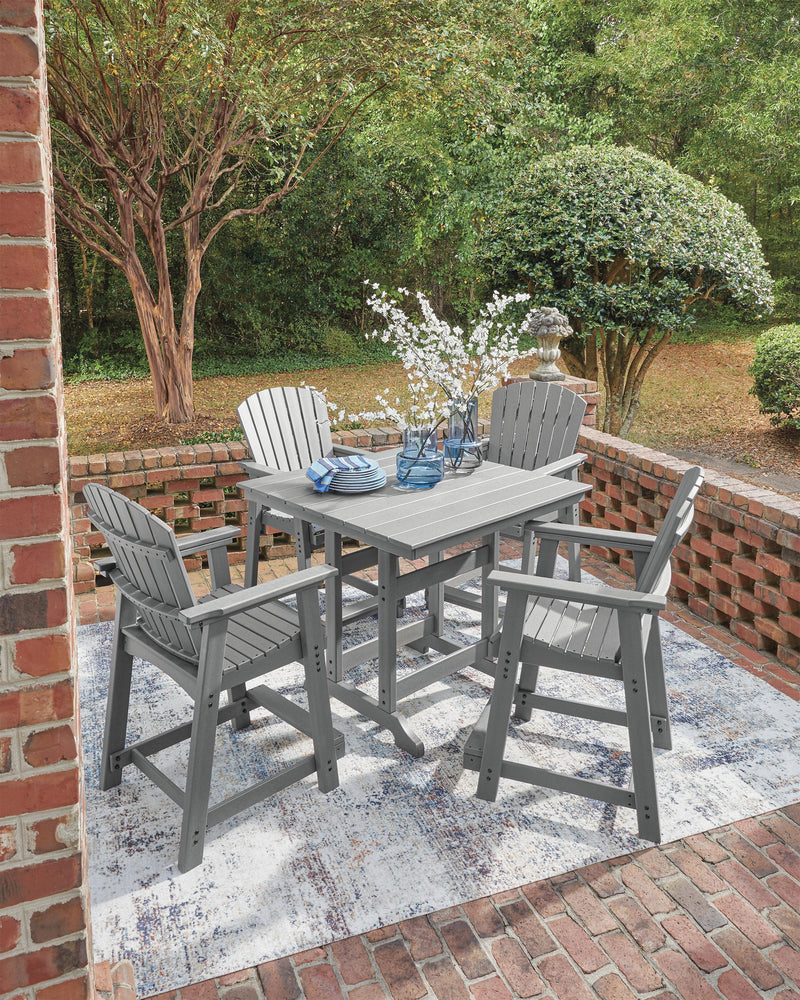 Sanctuary Beach Outdoor Counter Height Dining Table and 4 Barstools in Dark Gray - PKG024026