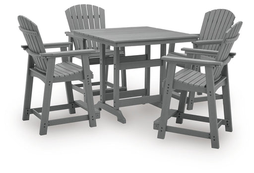 Sanctuary Beach Outdoor Counter Height Dining Table and 4 Barstools in Dark Gray - PKG024026