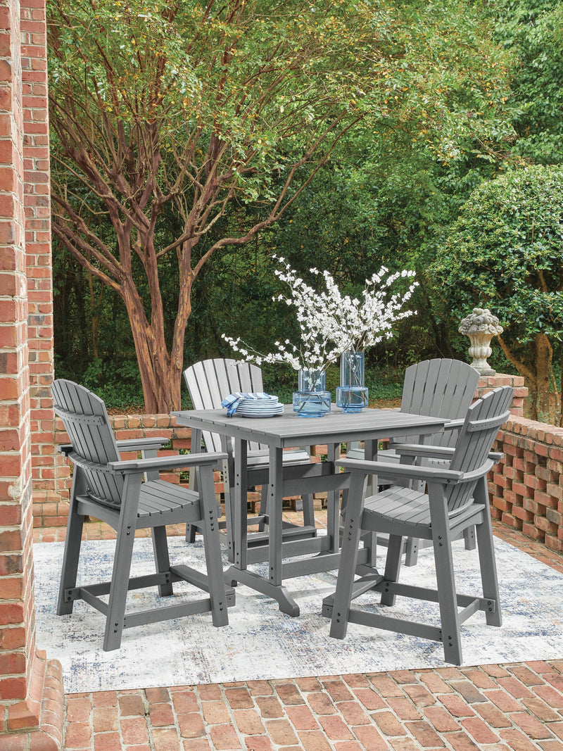 Sanctuary Beach Outdoor Counter Height Dining Table and 4 Barstools in Dark Gray - PKG024026