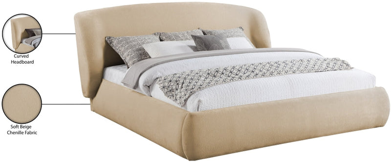 Sandro Chenille Fabric Upholstered Full Bed in Beige - SandroBeige-F