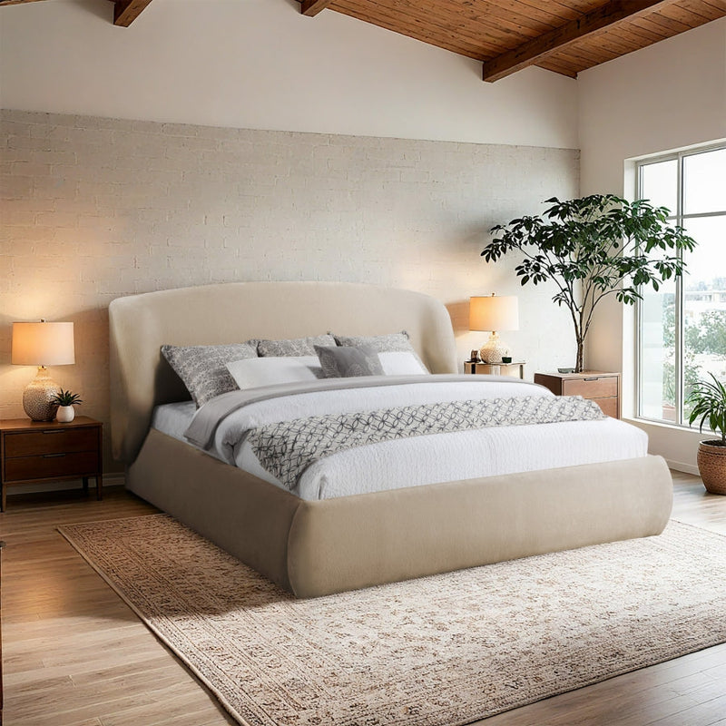 Sandro Chenille Fabric Upholstered Full Bed in Beige - SandroBeige-F