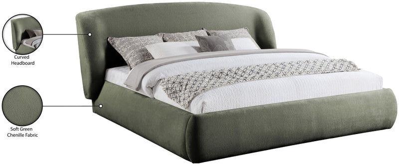 Sandro Chenille Fabric Upholstered Full Bed in Green - SandroGreen-F