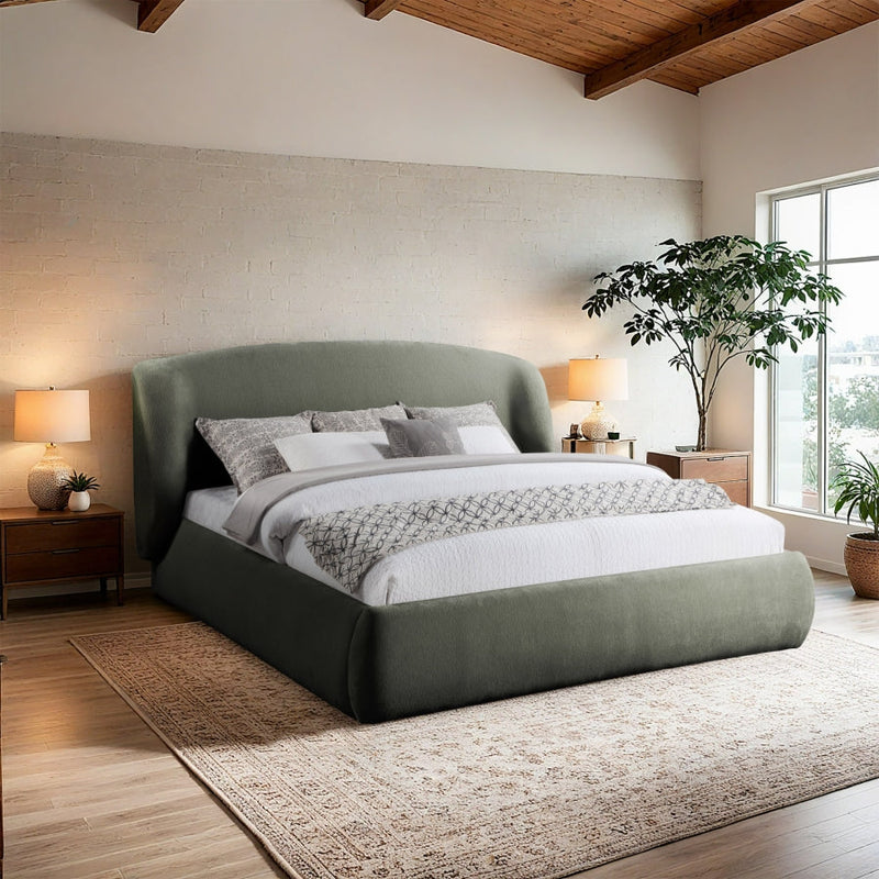 Sandro Chenille Fabric Upholstered Full Bed in Green - SandroGreen-F