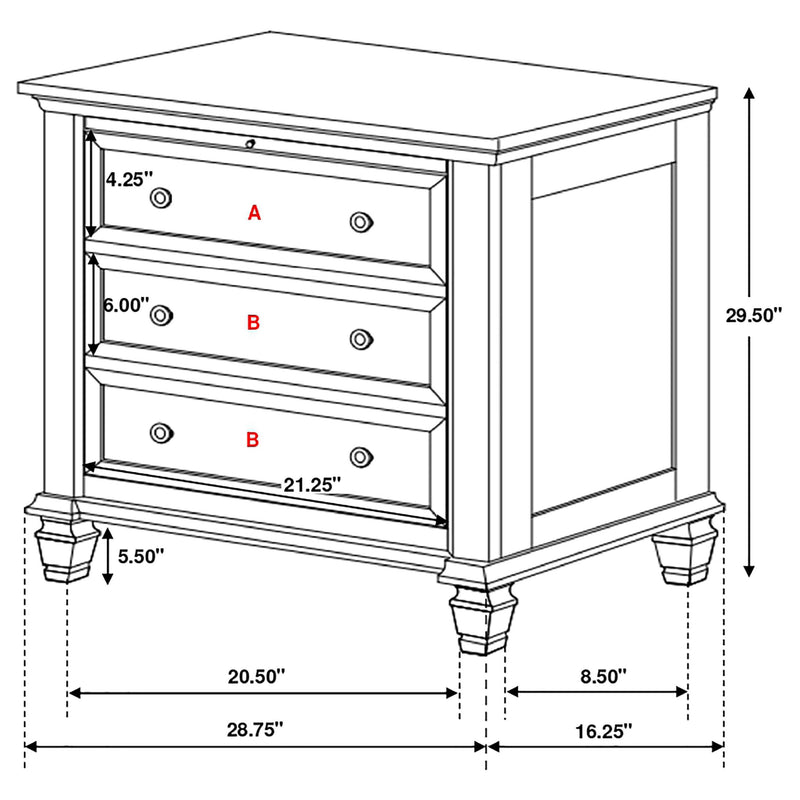 Sandy Beach 3-drawer Nightstand Cream White - 201302