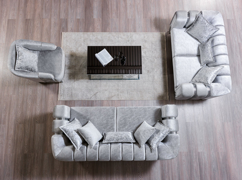 Santana Silver Velvet Sofa & Loveseat - SANTANASILVER-SL