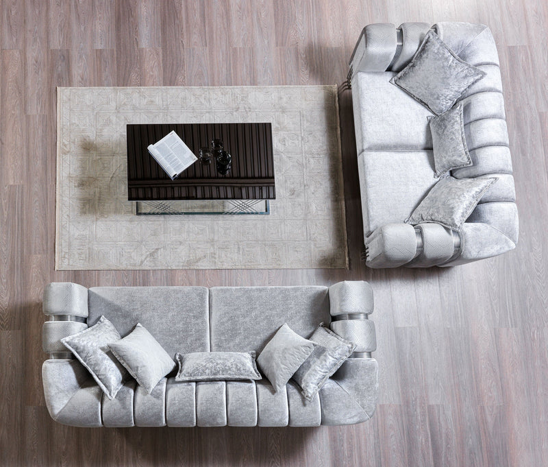 Santana Silver Velvet Sofa & Loveseat - SANTANASILVER-SL