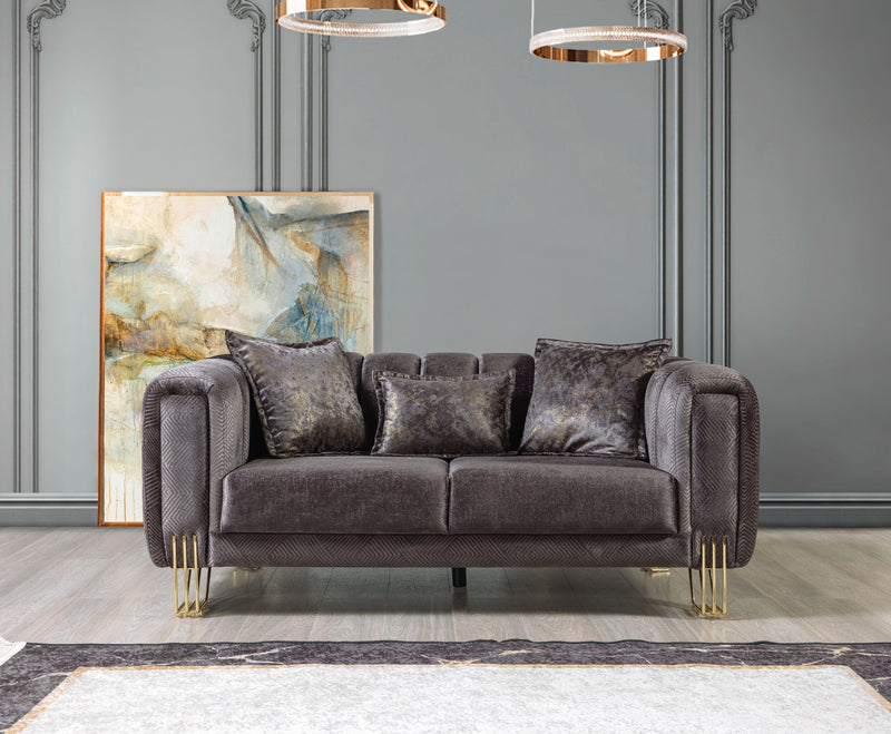 Santana Smoke Velvet Sofa & Loveseat - Gate FurnitureLiving Room Set