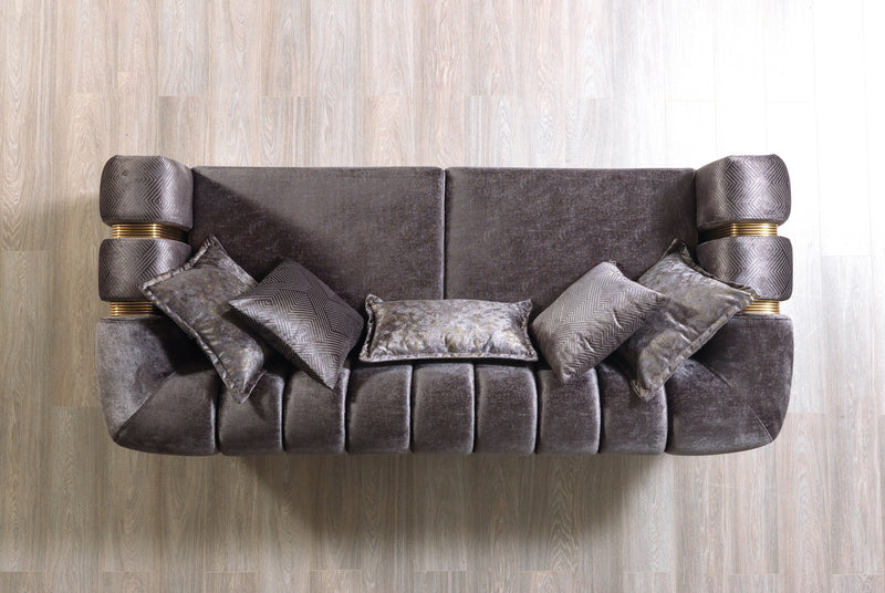Santana Smoke Velvet Sofa & Loveseat - Gate FurnitureLiving Room Set