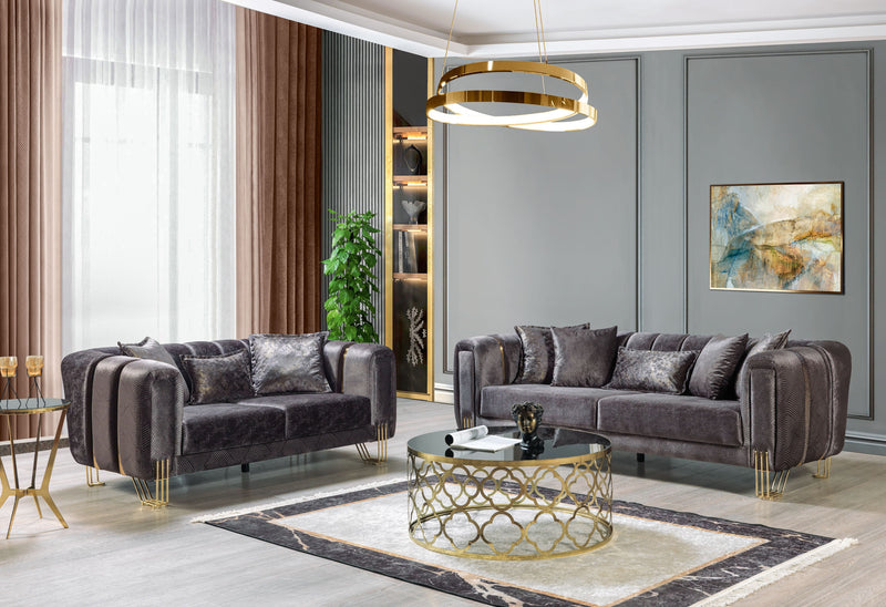 Santana Smoke Velvet Sofa & Loveseat - Gate FurnitureLiving Room Set