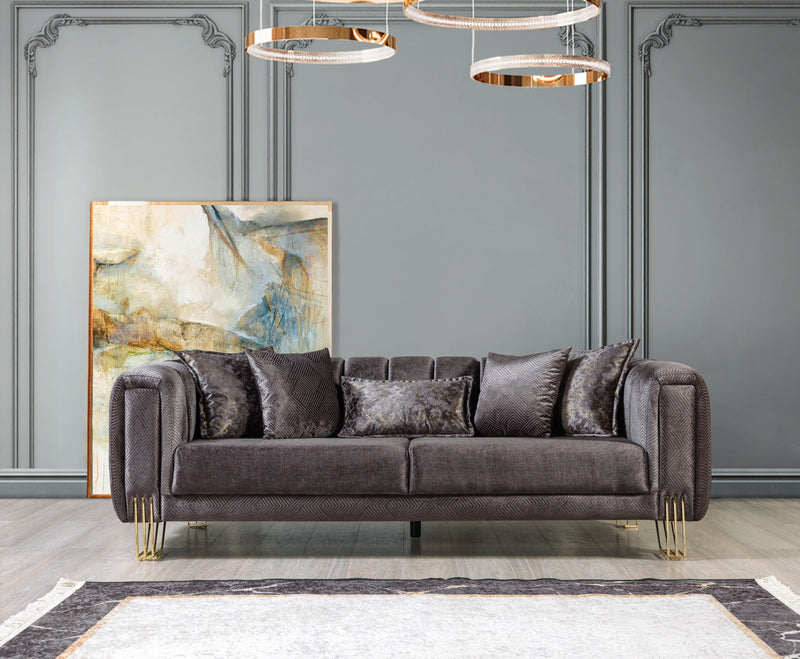 Santana Smoke Velvet Sofa & Loveseat - Gate FurnitureLiving Room Set