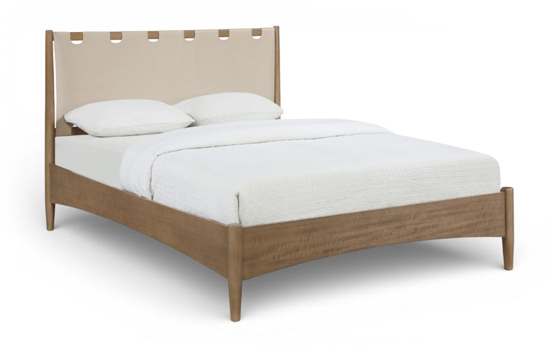 Santos Vegan Leather Headboard and Wood King Bed in Beige - B1265Beige-K